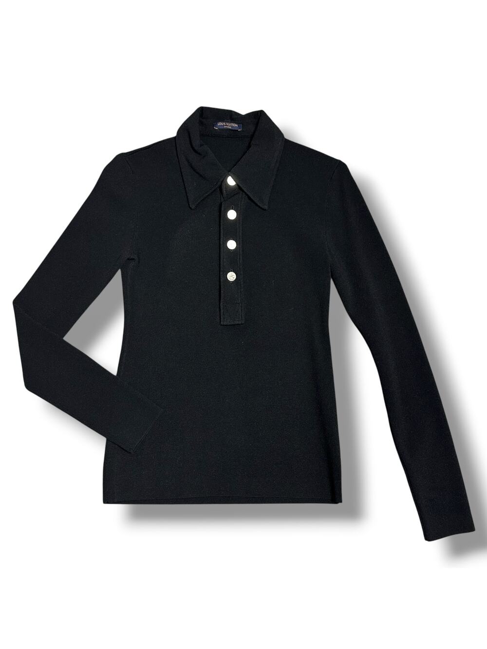 Louis Vuitton Uniforms Black Knit Long Sleeve Sweater Polo Gold Logo Buttons S